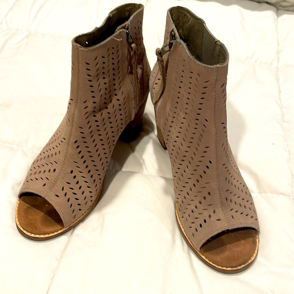 Toms Taupe Perforated Peep-Toe Ankle Booties